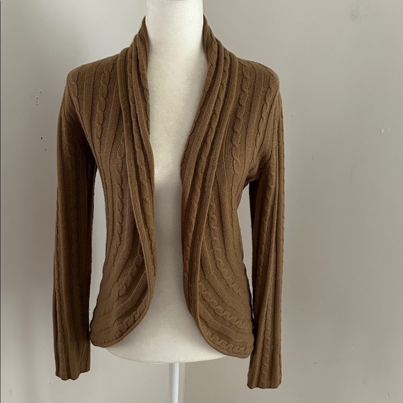 Jones New York Dark Camel Wool Blend Open Cardigan Sweater szP - Picture 1 of 8